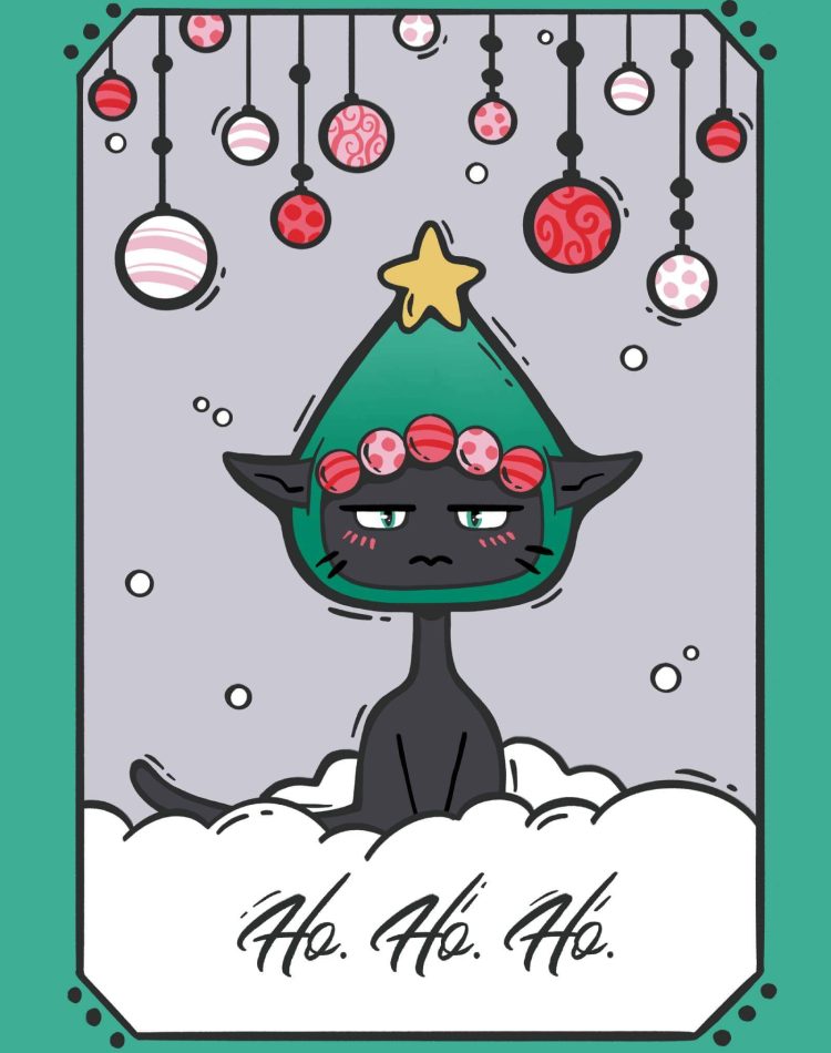 Grumpy Black Christmas Cat